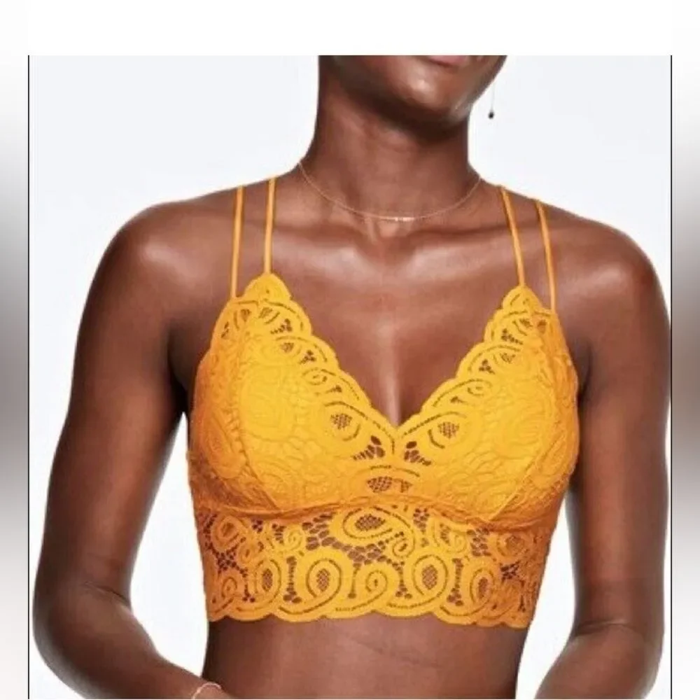 NWOT Victoria Secret PINK Yellow Lace Adjust Straps wireless Bralette L